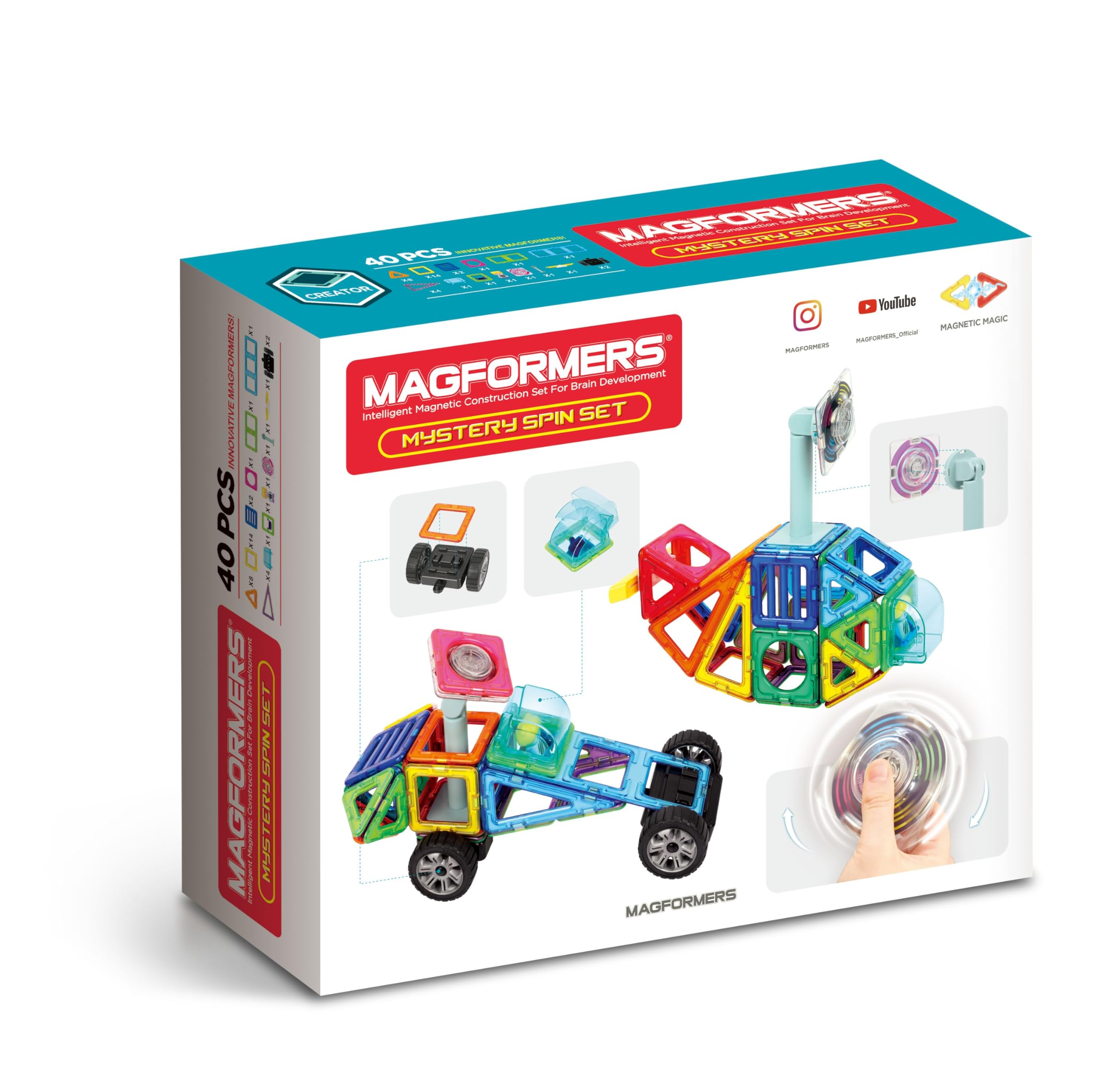 MAGFORMERS Mystery Spin Set 40 Pieces, Magnetic Building Blocks